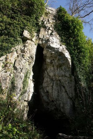 Entrance to Cathole Cave, South Wales Cathole Cave, in Wales, home of the second oldest prehistoric art in Britain