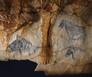 Panel of Horses at Cosquer, showing three black paintings similar in style to those at Chauvet