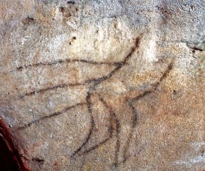 Wounded Man, Cougnac Cave Painting of the Wounded Man, placed inside the Megaloceros Panel