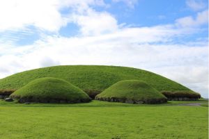View of the main mound at Neolithic Knowth Passage Tomb, Brú na Bóinne in County Meath, Ireland
