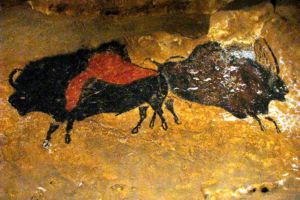 Crossed Bison in the Nave at Lascaux Cave, Dordogne
