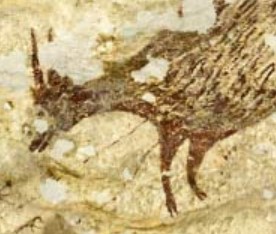 Leang Bulu' Sipong 4 Cave, painting of anoa bovid Cave painting of dwarf buffalo, at Leang Bulu' Sipong 4